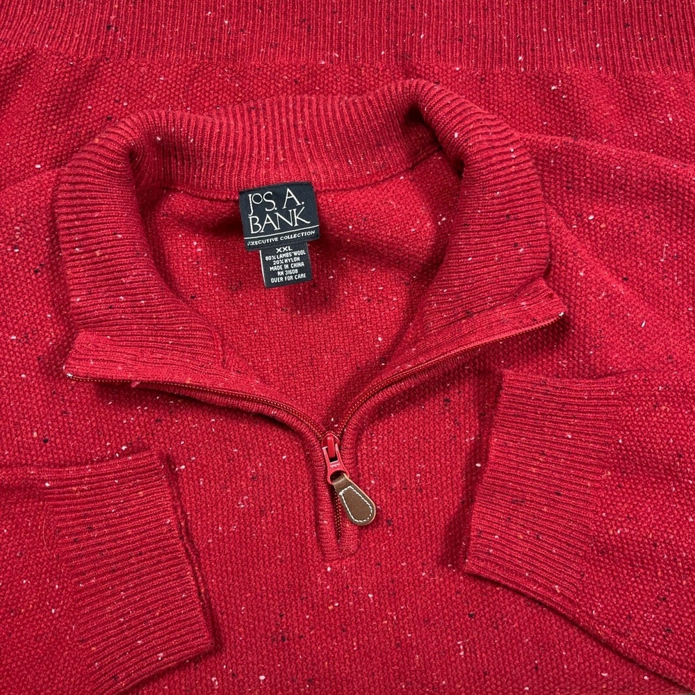 Jos A Bank Sweater Men XXL 2XL Red Lambs Wool Pullover Quarter 1/4 Zip Executive